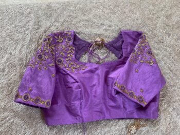 Lavender Hand-Embroidered Saree Blouse: Raw Silk Zardosi Maggam
