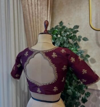 Hand Embroidered Plum Silk Blouse: Zardosi Saree Blouse