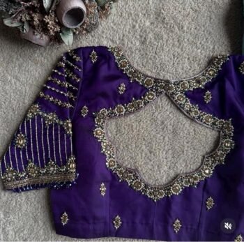 Hand Embroidered Purple Silk Blouse: Zardosi Saree Blouse
