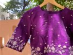 Hand Embroidered Silk Saree Blouse: Purple Zardosi High