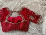 Red Silk Hand Embroidered Saree Blouse: Zardosi Maggam
