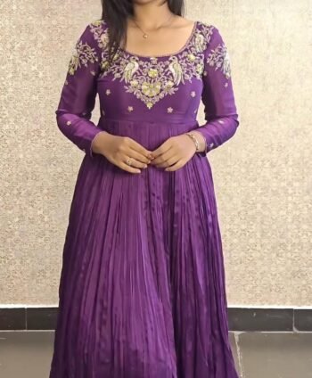Hand Embroidered Purple Anarkali Dress: Chinnon Silk Indian