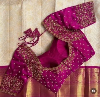 Magenta Pink Silk Hand Embroidered Blouse: Zardosi Wedding