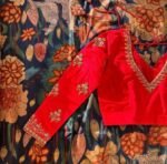 Red Silk Zardosi Embroidered Saree Blouse: Full Sleeve