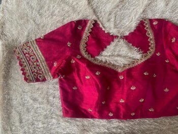 Hand Embroidered Zardosi Silk Blouse: Reddish Pink Maggam