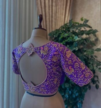 Hand Embroidered Silk Bridal Blouse: Purple Zardosi Wedding