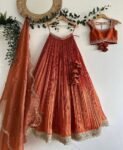 Hand Embroidered Kalamkari Lehenga Choli: Red Silk Wedding