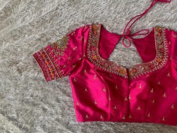 Hand Embroidered Silk Blouse: Pink Zardosi Maggam Work,