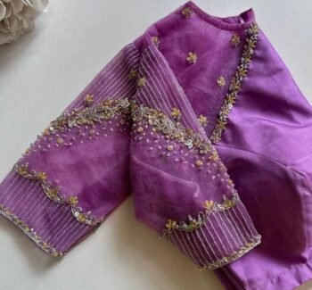 Lavender Hand Embroidered Silk Blouse: Zardosi Maggam Work,