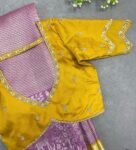 Hand Embroidered Silk Saree Blouse: Yellow Zardosi Maggam