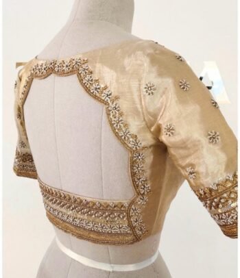 Hand Embroidered Zardosi Silk Blouse: Light Gold Maggam