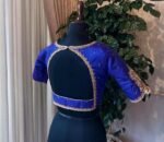 Hand Embroidered Royal Blue Silk Blouse: Zardosi Maggam
