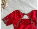 Red Silk Zardosi Blouse: Hand Embroidered Maggam Saree