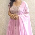 Hand Embroidered Silk Lehenga Set: Pink Crop Top