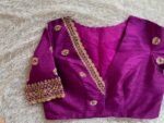 Hand Embroidered Plum Silk Blouse: Zardosi Saree Blouse,