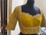 Mustard Yellow Silk Hand Embroidered Blouse: Zardosi Bridal