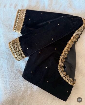 Black Velvet Zardosi Blouse: Hand Embroidered Saree Top,black