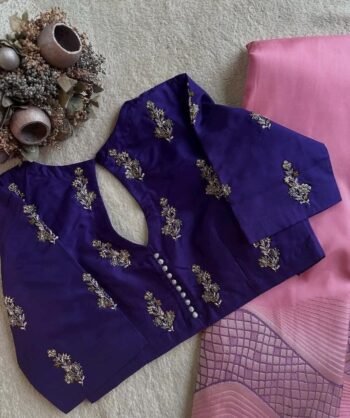 Hand Embroidered Silk Saree Blouse: Purple Zardosi Maggam