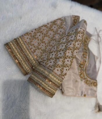 Hand Embroidered Silver Tissue Silk Blouse: Zardosi Maggam