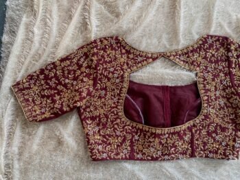 Hand Embroidered Zardosi Silk Blouse: Maroon Red Bridal