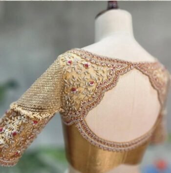 Hand Embroidered Zardosi Silk Blouse: Golden Beige Bridal