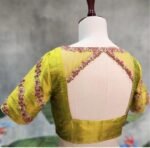 Hand Embroidered Zardosi Silk Blouse: Mehendi Green, Deep