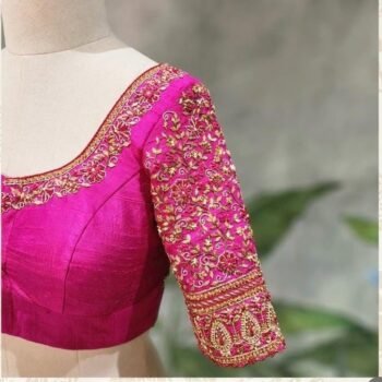 Hand Embroidered Silk Bridal Blouse: Pink Zardosi Wedding