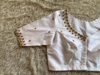 Hand Embroidered Zardosi Silk Blouse: Cream Saree Top,