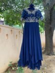 Navy Blue Zardosi Anarkali Suit: Hand Embroidered Raw