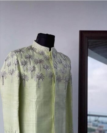 Hand Embroidered Silk Kurta Set: Indian Wedding Sherwani,