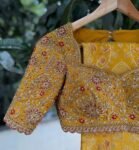 Hand Embroidered Silk Bridal Blouse: Mustard Yellow Zardosi