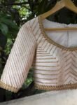 Hand Embroidered Zardosi Silk Blouse: Cream Saree Top