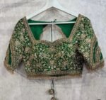 Hand Embroidered Green Silk Bridal Blouse: Zardosi Wedding