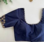 Navy Blue Silk Hand-Embroidered Zardosi Blouse: Maggam Work