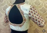 Hand Embroidered Zardosi Silk Blouse: Cream Maggam Work,