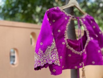 Hand Embroidered Silk Zardosi Blouse: Magenta Pink Maggam