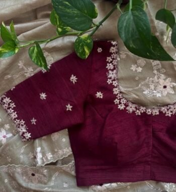 Hand Embroidered Zardosi Silk Blouse: Maroon Red Maggam