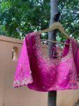 Pink Hand Embroidered Silk Blouse: Zardosi Saree Crop