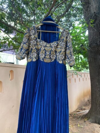 Hand Embroidered Zardosi Anarkali Suit: Navy Blue Indian