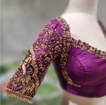 Purple Raw Silk Zardosi Blouse: Hand Embroidered Saree