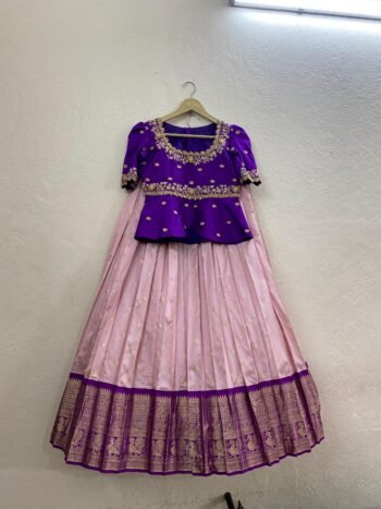 Handloom Kanjeevaram Silk Lehenga Set: Embroidered Peplum Top,