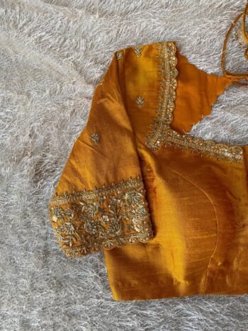 Hand Embroidered Silk Saree Blouse: Zardosi Maggam Work,