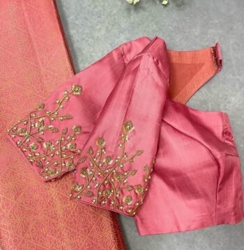 Peach Silk Zardosi Blouse: Hand Embroidered Indian Crop