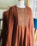 Hand Embroidered Orange Anarkali Suit: Chanderi Silk Indian