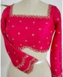 Pink Hand Embroidered Zardosi Silk Blouse: Maggam Work,
