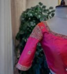 Hand Embroidered Zardosi Silk Blouse: Pink Maggam Work,