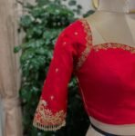 Hand Embroidered Red Silk Blouse: Zardosi Maggam Work,