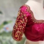 Hand Embroidered Pure Silk Blouse: Dark Pink Zardosi