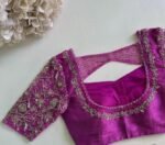 Hand Embroidered Magenta Silk Blouse:purple Zardosi Wedding Sari