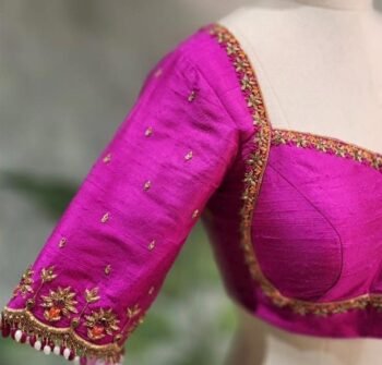 Hand Embroidered Silk Zardosi Blouse: Magenta Pink Maggam